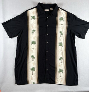 Hollis River Men's 2XLT Black Palm Tree Panel Camp Shirt Big Tall